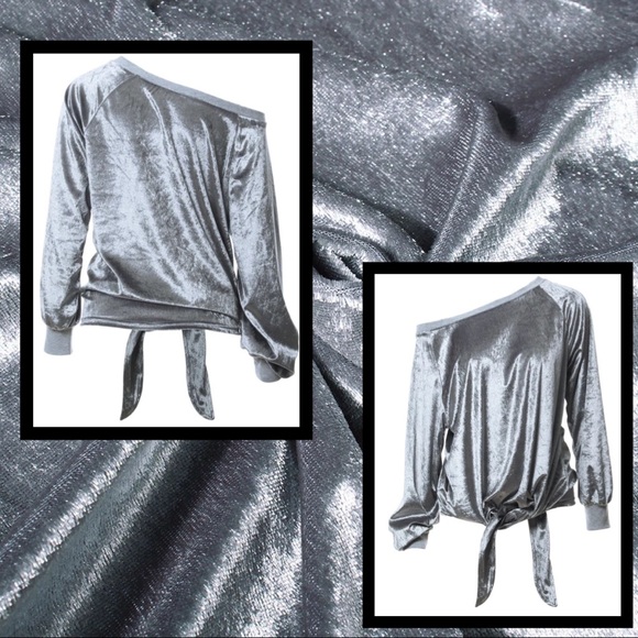 Off Shoulder Velvet Long Sleeve Tie Front Hem NWT - Picture 3 of 8